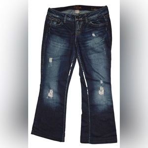 SILVER JEANS EDEN NEW WOMENS SZ 30X33 BLUE DISTRESSED FLARE JEANS DENIM